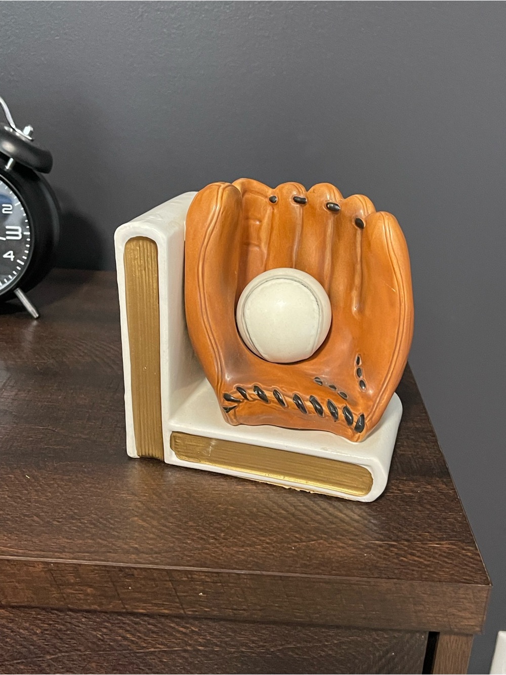 Baseball Glove Bookend with Ball - Orange Glove